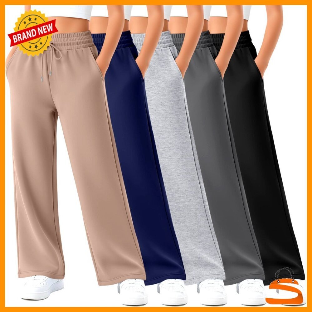 5 Pack Girls Wide Leg Sweatpants High Waisted Drawstring Pocket Loose Fit